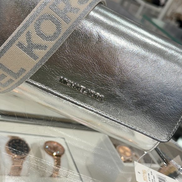 Michael Kors Jet Set Item Large Zip Around Wallet Crossbody Bag Silver - Picture 9 of 9